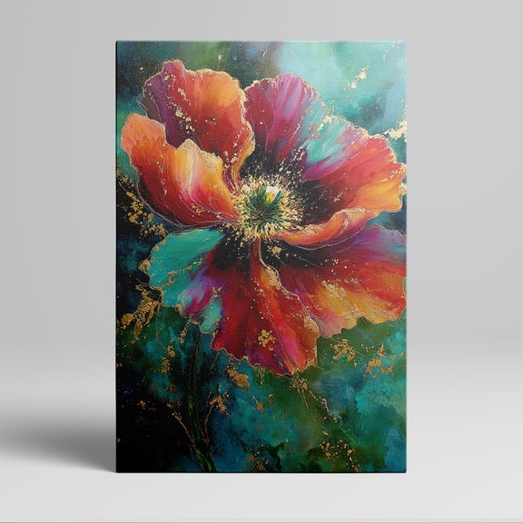 1pc Colorful and Vivid Poppy Flower Canvas Wall Art with Gold - Accented Details, framed Decor room hanging Wall Picture Decor for Home Gifts, living room, bathroom, bedroom, kitchen wall art decor