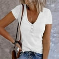 thumbnail image 2 of USSUMA Womens Tops Dressy Casual Summer,Short Sleeve Ribbed Tops for Women Basic Knit Shirts Button Up V Neck Casual Summer Solid Color Tshirt Blouses, 2 of 6