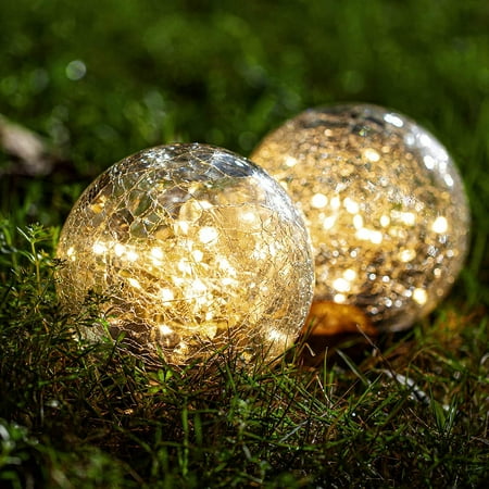 Globe Solar Lights Outdoor Decorative - 2 Pack Cracked Glass Ball ...