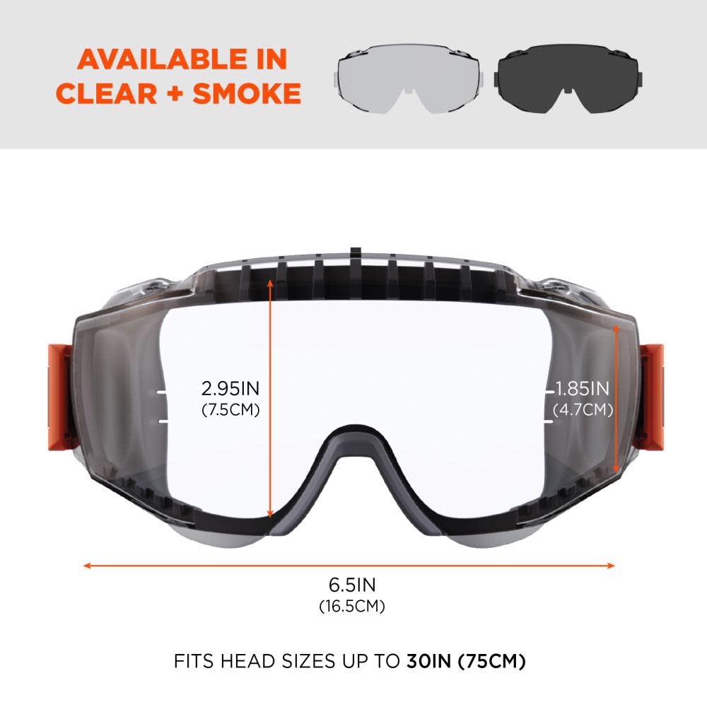Ergodyne Clear Lens Gray Otg Safety Goggles Elastic Strap