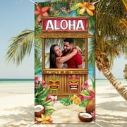 Luau Photo Door Banner Hawaiian Aloha Party Decoration Large Fabric Tiki Bar Photo Booth Backdrop Hawaiian Party Banner Tropical Beach Photo Prop 35.43x70.87 Inch for Birthday Luau Beach Party