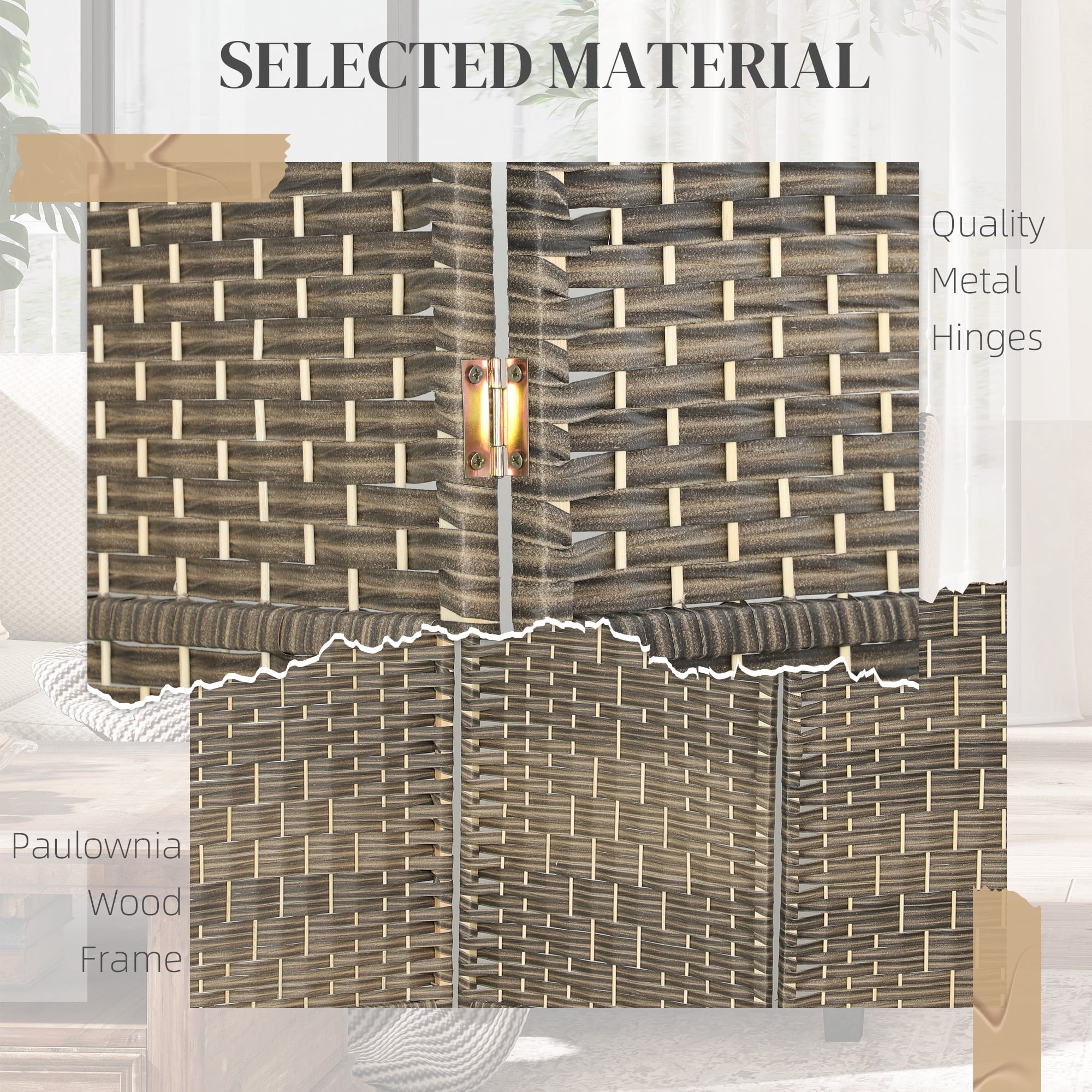 HOMCOM 3 Panel Room Divider, 6' Tall Folding Privacy Screen, Hand-Woven Freestanding Wood Partition for Home Office, Bedroom, Dark Rustic Oak