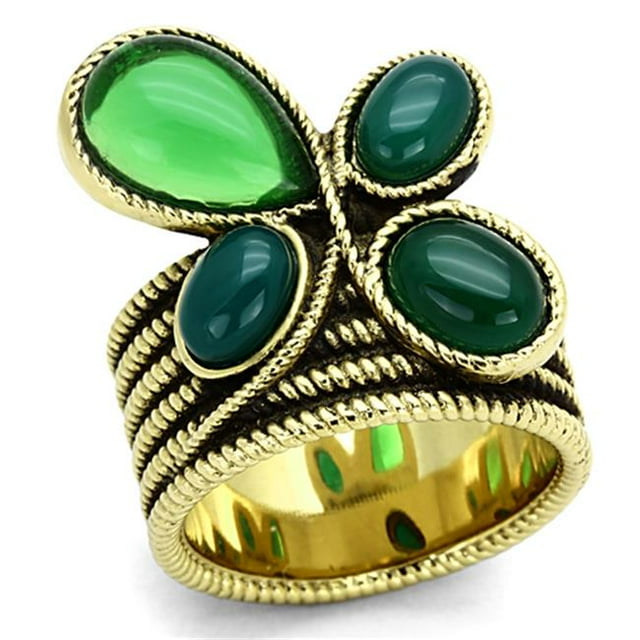 Alamode TK1104-9 Women IP Gold Stainless Steel Ring with Synthetic in Emerald - Size 9
