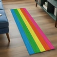 thumbnail image 4 of Retro Striped Washable Runner Rugs 2'x6', Green Pink Red Blue Yellow Wood Grain Stripes Low Pile Throw Entryway Rug Non-Slip Sturdy Edge Binding Carpet for Indoor Bedside Entrance Bedside, 4 of 9
