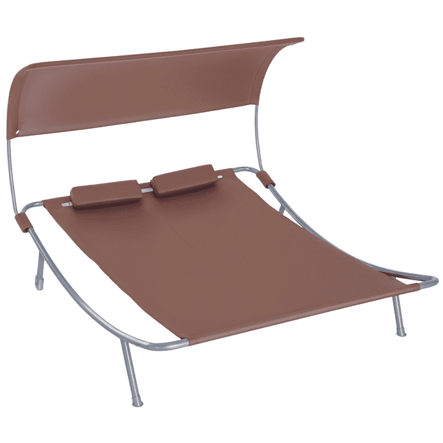 Outsunny Chaise Longue d'Extérieur de 79 Pouces avec Auvent, avec Oreiller et Roues, Brun