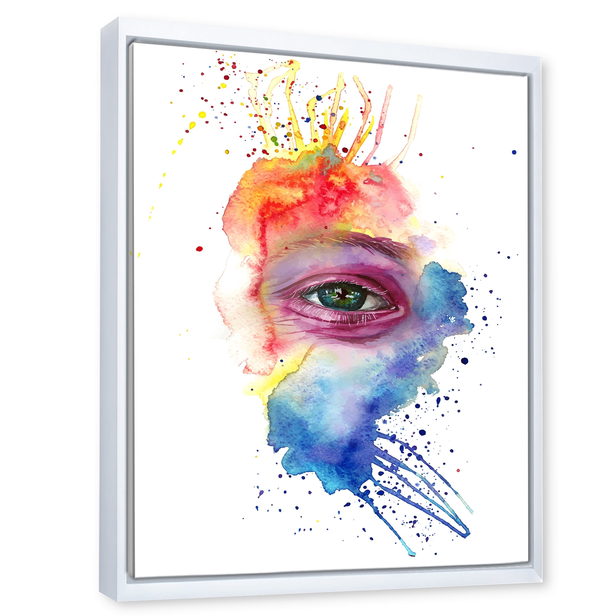 Designart 'Detail of Eye In Rainbow-Colored Face Portrait' Bohemian & Eclectic Framed Canvas Wall Art Print