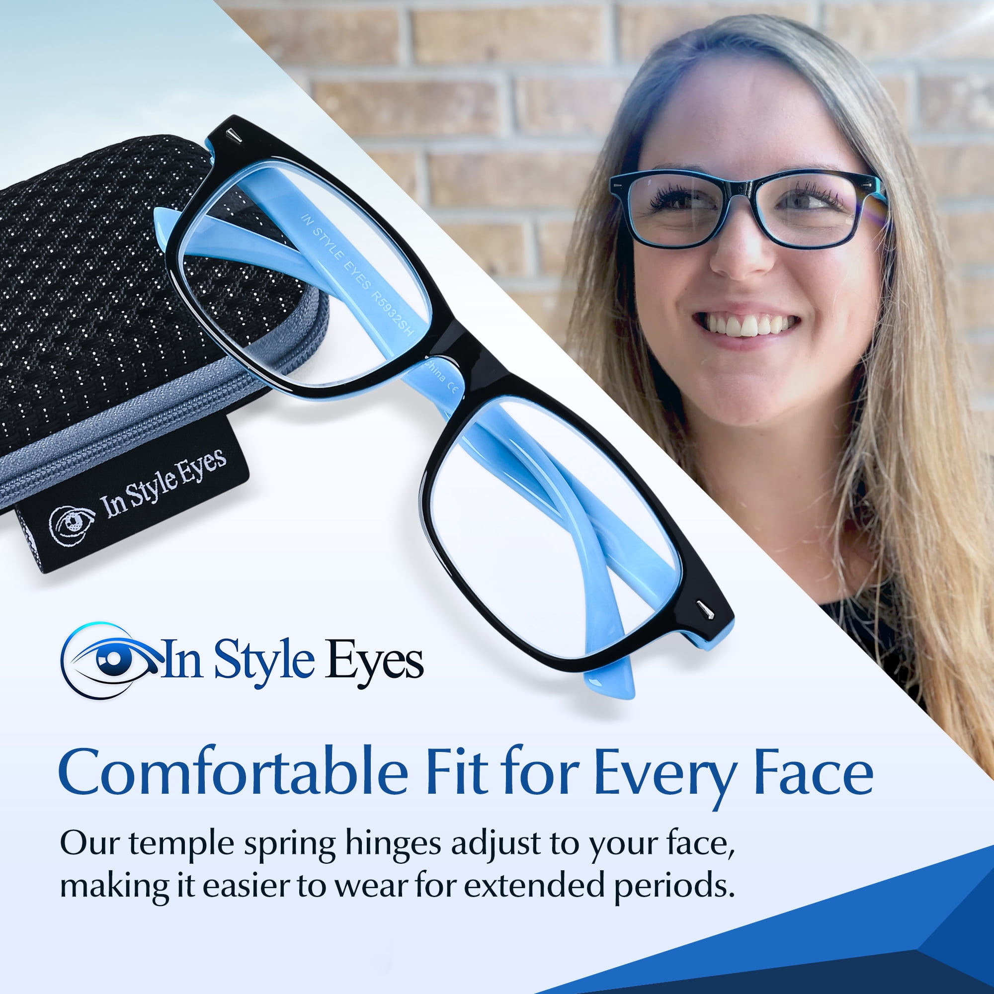 In Style Eyes Powerful High Magnification Men's Reading Glasses, 6.0x, Clear Tint, Blue 1 Pair