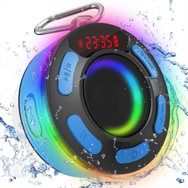 Altavoz de Ducha Bluetooth Portátil, Mini Altavoz Portátil Bluetooth 5.1 Altavoz IPX7 Impermeable con Potente Ventosa y Gancho, Radios Bluetooth HD Estéreo 360°, Micrófono Incorporado, 10 Horas de Reproducción Rojo Verde