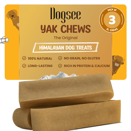 Dogsee Original Himalayan Yak Cheese Chews 1lb (XL - 3 Pieces) | Rawhide-Free | Long-Lasting | Fights Plaque & Tartar | Supports Dental Health