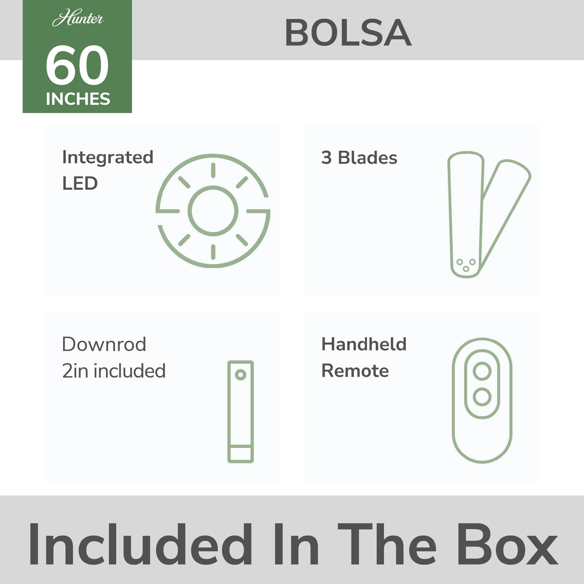 Hunter 60 inch Bolsa Matte Black Ceiling Fan with LED Light Kit and Handheld Remote