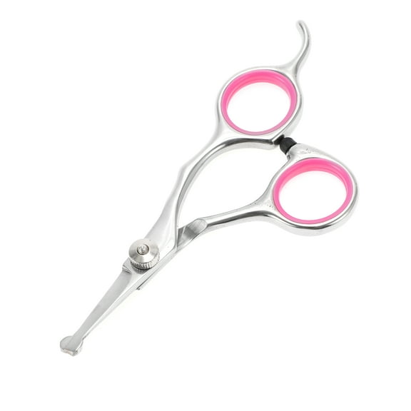 Unique Bargains 1 Pc Round Head Dog Grooming Scissors for Pets Shop 4 Inches Silver Tone Pink Stainless Steel