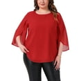 thumbnail image 1 of Blusas de verano casuales de gasa para mujer de tallas grandes Agnes Orinda, con cuello redondo y mangas 3/4, color rojo, talla 4X, 1 of 6