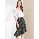 thumbnail image 4 of Falda Midi Allegra K Asimétrica Sirena Dobladillo Volantes Estampado Floral Leopardo Mujer Negro S, 4 of 6