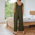 thumbnail image 5 of ZAZYULZ Summer Jumpsuits Womens Tank Jumpsuits Scoop Neck Sleeveless Rompers Casual Wide Leg Loose Fit Rompers With Pockets(Army Green,Xl), 5 of 9
