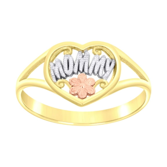 14k 14kt Tri-Color Gold Womens Flower MOmmY Family Ring