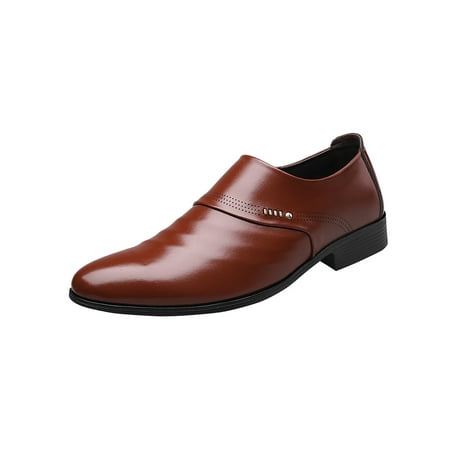 

Woobling Mens Flats Slip On Leather Shoe Formal Dress Shoes Wedding Comfort Business Lightweight Brown 8.5