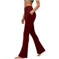 thumbnail image 3 of Women's Solid Color Flare Leggings with Pockets, High Waisted Yoga Pants, Stretchy Soft Bootcut Workout Leggings, Athletic Compression Pants for Women Wine M, 3 of 7