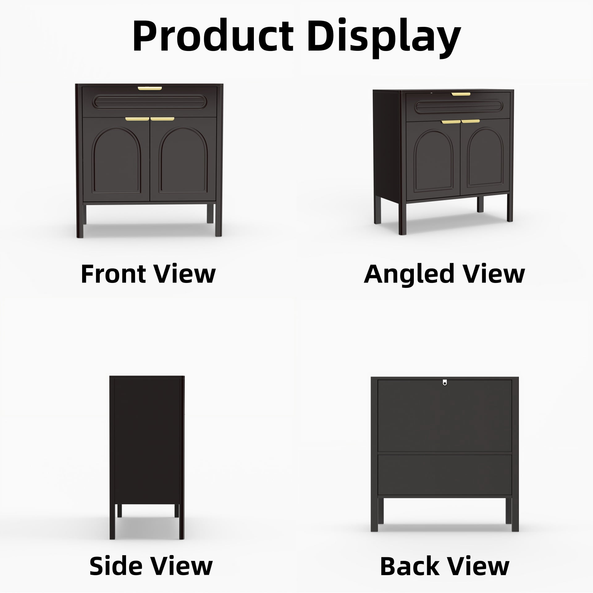 GARITIN Arched Accent Storage Cabinet 29.5 Inch, Freestanding Sideboard Buffet with Drawer and Gold Metal Handles for Entryway Living Room, Black