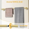 thumbnail image 2 of Brushed Gold Towel Bar Set 10 Pieces Round Bathroom Hardware Set Includes 23.6in Towel Bar Towel Ring Toilet Paper Holder Towel Hooks Stainless Steel Wall-Mounted Bathroom Towel Holder Set, 2 of 14
