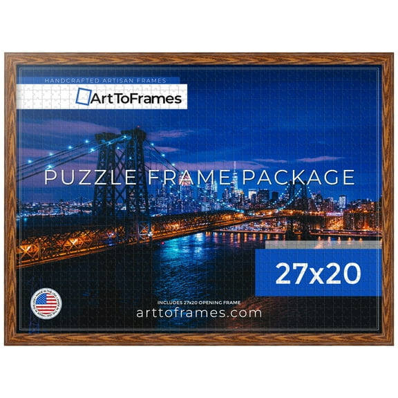 ArtToFrames 27x20 Inch - CM Brown Puzzle Frame for 2000 piece Puzzles.0.88 Inch Custom Wood Puzzle Frames, Honey Oak - Comes with Economy Acrylic