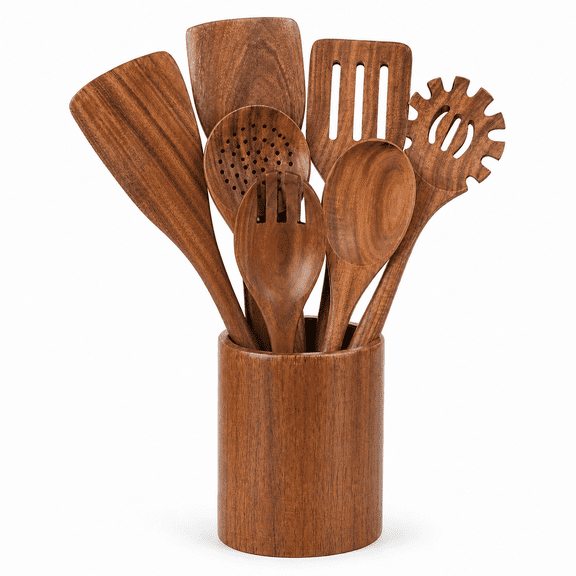 Thick Wooden Spoons for Cooking, 8 Pcs Natural Wooden Utensil for Cooking with Non-Stick, Heat Resistant, Wood Kitchen Utensil Set