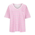 thumbnail image 4 of Raeneomay Oversized T Shirts for Women Women Oversized T-Shirt Striped Short Sleeve V Neck Tee Shirt Casual Loose Drop Shoulder Summer Going Out Top, 4 of 6