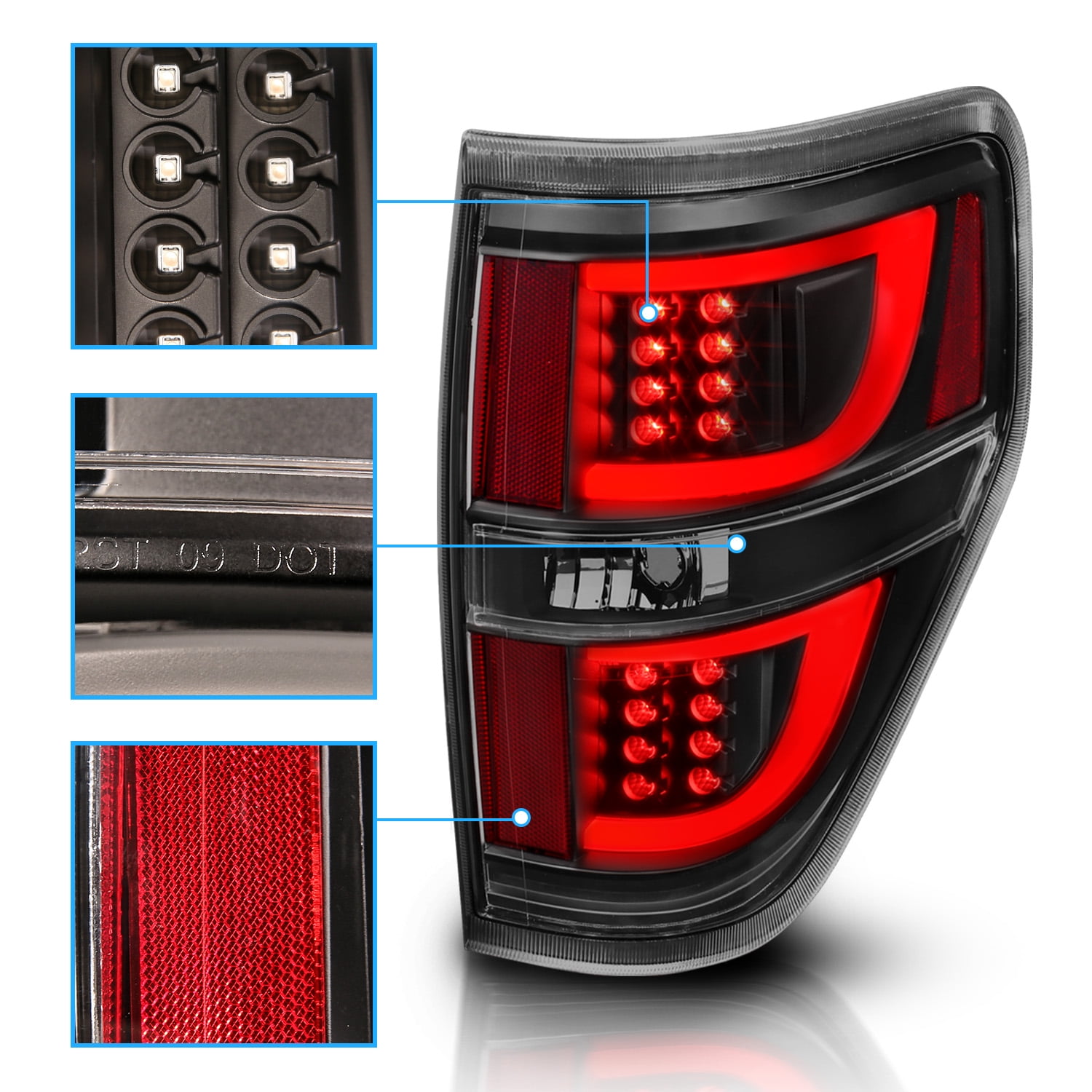 AmeriLite Black LED Replacement Brake Tail Lights Set for 09-14 Ford F-150 Passenger and Driver Side