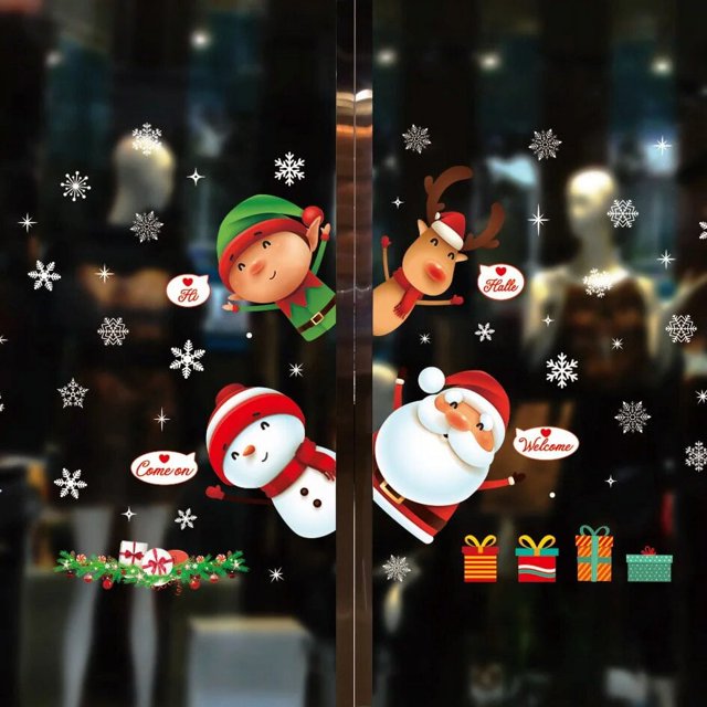 Pegatina estática de copo de nieve blanco para puerta de vidrio, producto navideño, Papá Noel, alce, muñeco de nieve, pegatina para ventana, 2024
