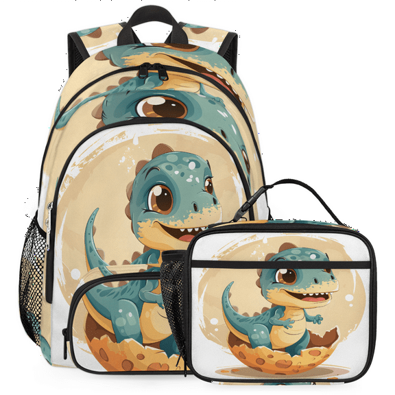 Herdesigns Dinosaur Backpack with Lunch Box Cute Lightweight Large Travel Work Laptop Backpacks Set Casual Daypacks