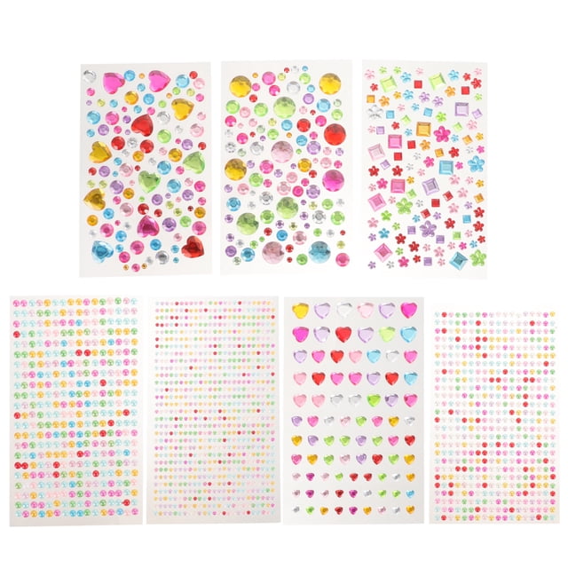 7 hojas de pegatinas autoadhesivas para manualidades, pegatinas decorativas de gemas y joyas brillantes.