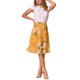 thumbnail image 2 of Faldas midi florales para mujer Inspire Chic, con volantes, cintura alta, fluida, en línea A, con abertura, hasta la rodilla, talla XS, color amarillo, 2 of 6
