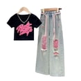 thumbnail image 6 of EnJoCho Girls Ripped Jeans Kids 𝖸𝟤𝖪 Baggy Wide Leg Denim Pants Pockets Teen Elastic Waist Vintag𝖾 Jeans 5-16 Years Streetwear Distressed Trousers, 6 of 6