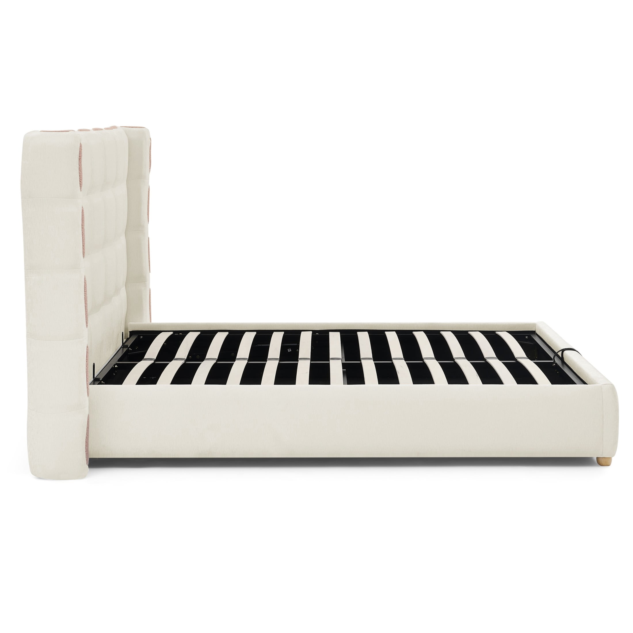 Noble House Elite Queen Size Upholstered Platform Bed with Removable Chenille Wingback and Under-Bed Storage, White