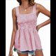 thumbnail image 2 of Camisetas Sin Mangas para Mujer, Blusas de Verano A con Fruncido, Cuello Cuadrado, Sin Mangas, Camisa Babydoll, Rosa, XL, 2 of 9