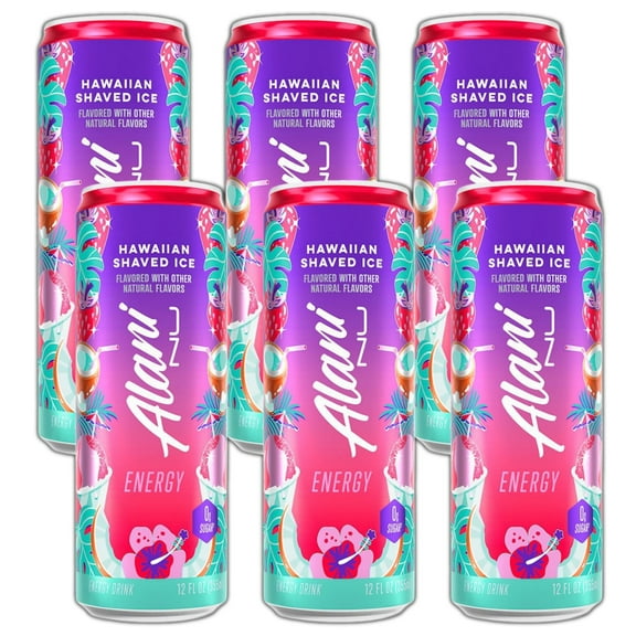 Alani Nu Energy Drink, Hawaiian Shaved Ice Flavor, Sugar-Free, Zero Calories, Refreshing Tropical Taste 12 fl oz, 6-Pack