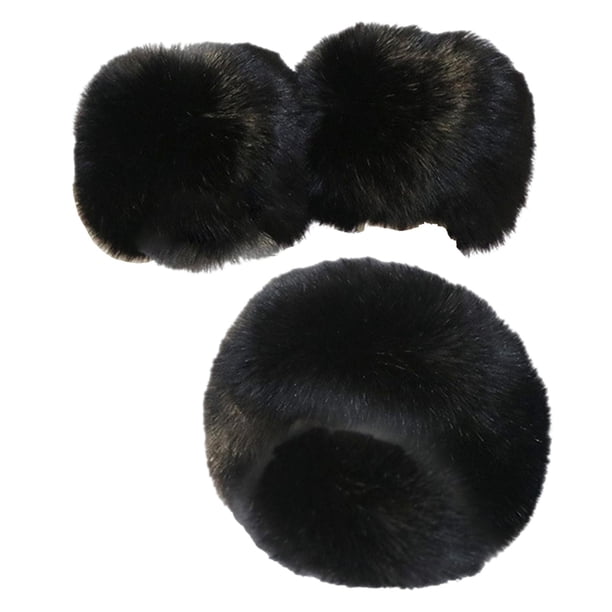 Muñequeras de piel artificial Soledad Diadema Calentadores Banda para el cabello Invierno elástico suave para mujeres Regalos Niñas Negro