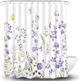 thumbnail image 2 of Zrodlmo White Floral Shower Curtain with Hooks, Water-Repellent Washable Fabric Bathroom Curtain, 72"x 72", Violet Flower, 2 of 7