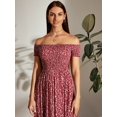 thumbnail image 5 of Burgundy Off Shoulder Shirred Bodice Ditsy Floral Maxi Dress With Side Slit, 5 of 6
