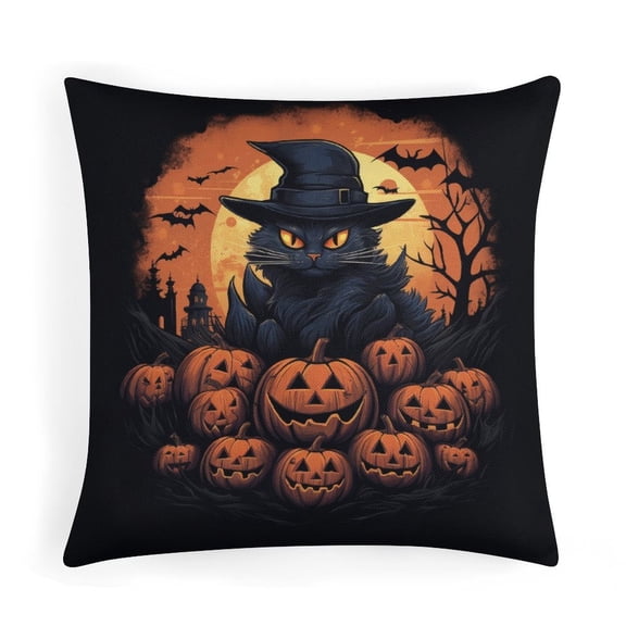 Halloween Black Cat Full Moon Scary Pumpkin Pillowcases 16"x16" Halloween Decorations for Farmhouse Decorative Throw Pillow Covers Throw Pillow Covers for Sofa Bed Party
