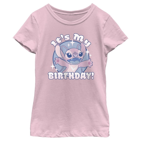Girl's Lilo & Stitch Angel It's My Birthday  Graphic Tee Light Pink X Small