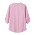 thumbnail image 3 of Uootdi Women's Striped Tops 3/4 Sleeve Henley Neck Roll Tab Blouses Western Casual Style Lightweight Breathable Relaxed Fit Shirts Gift, 3 of 8