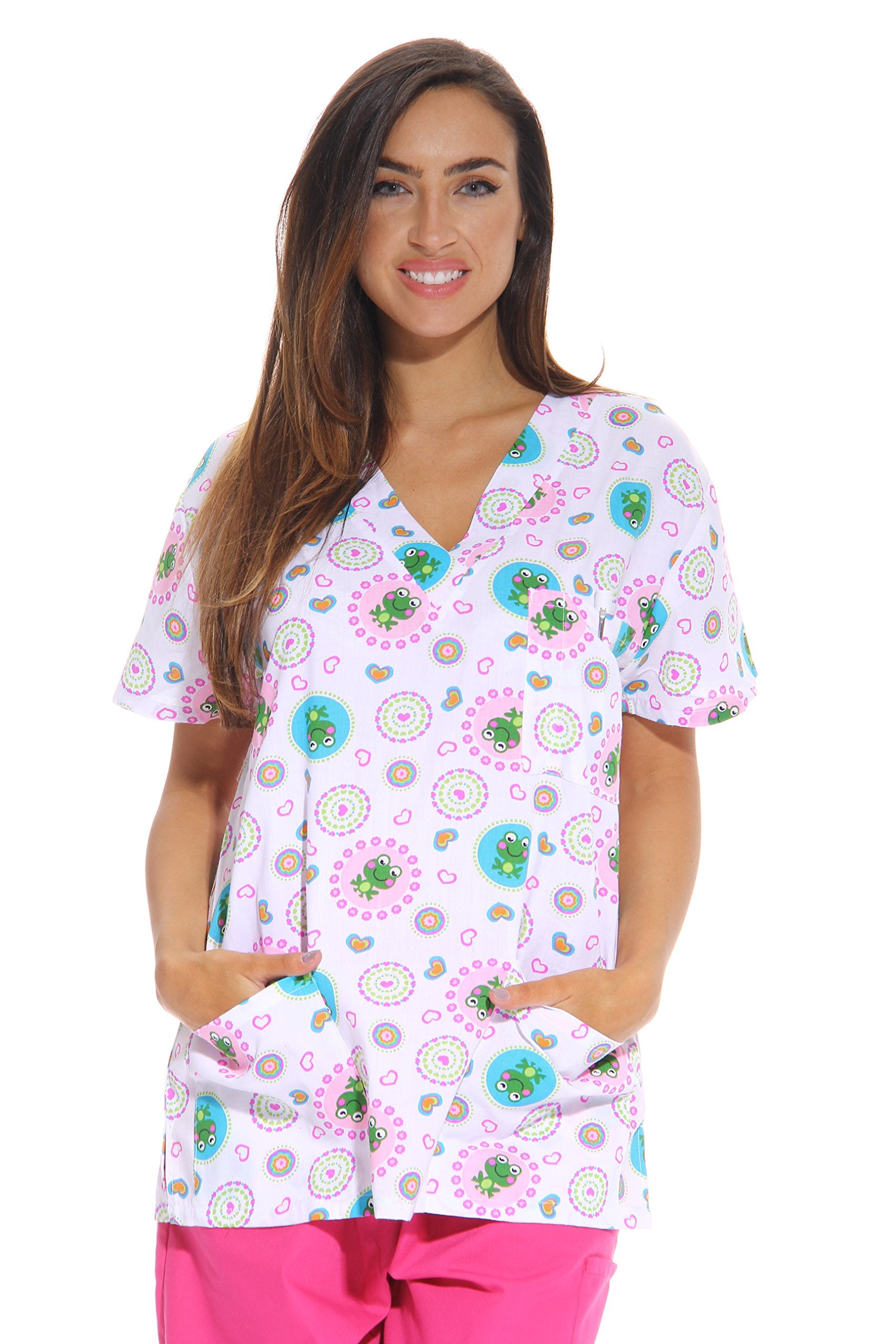 Just Love Just Love Women's Scrub Tops / Scrubs Pink Flower (White