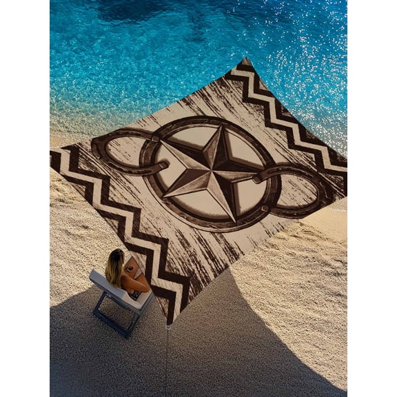 Country Star Sun Shade Sail 14' x 18', Distressed Vintage Horseshoe Brown Wood Grain Rectangle Outdoor Sunshade Canopy, Waterproof UV Block Patio Covers for Garden Yard Beach