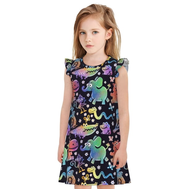 Balery Colorful Animals Camisón de princesa para niñas, pijama de algodón con mangas abullonadas, suave y bonito.-Small