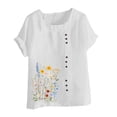 thumbnail image 4 of FamilyThread Women Linen Short Sleeve Button Up Crew Neck Shirt Fashion Sunflower Graphic Blouse Ladies Summer Casual Tops, 4 of 4
