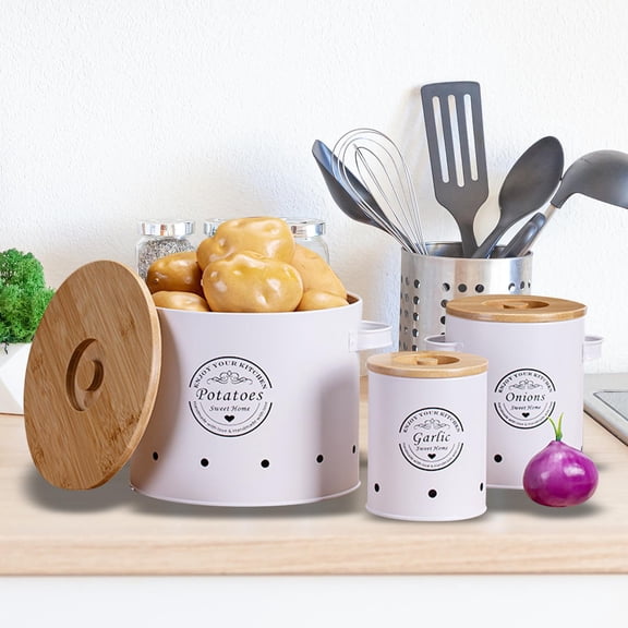 perfk 3 Pieces Garlic Potato Onion Keeper Pantry Organization Breathable Metal Box