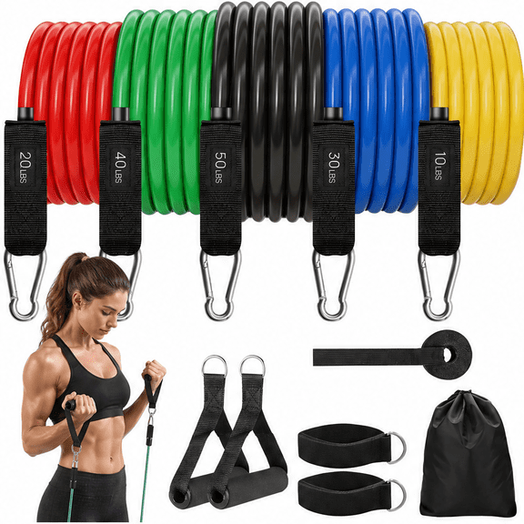 Giftsfaloy Resistance Bands Set with Handles, 10-50 lbs 5 Levels, Includes Ankle Straps, Door Anchor & Storage Bag, Full Body Workout Bands for Home Gym Training