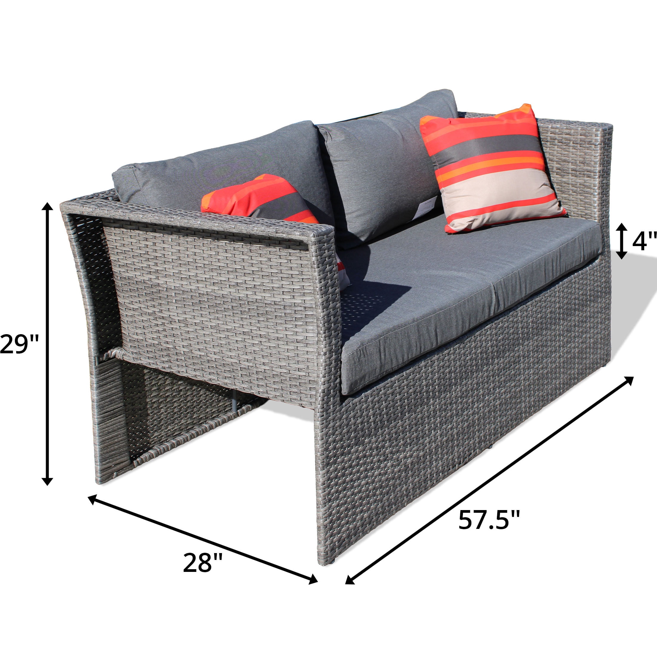 Belle Patio Sunset 6-Piece Wicker Outdoor Patio Furniture Conversation Set with 6 Seats, Tempered Glass Coffee Table & Gray Cushions