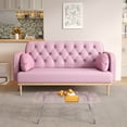 thumbnail image 2 of 56.6" Faux Leather Loveseat Sofa, Upholstered Modern 2-seat Sofa Couch with 2 Dumpling-shaped Throw Tulip Pillows, Small Love Seat Sofa with Wooden Legs for Bedroom Apartment Office, Pink, 2 of 8