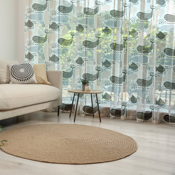 Whale Tulle Curtains with Rod Pocket, Animal Silhouettes with Different Designs Curved Lines Dots and Chevrons, Sheer Drape for Wedding Party 2 Panels, 7 Sizes, Slate Blue Peach Black, by Ambesonne